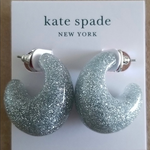 Kate Spade Silver Glitter Huggies Stud Earrings